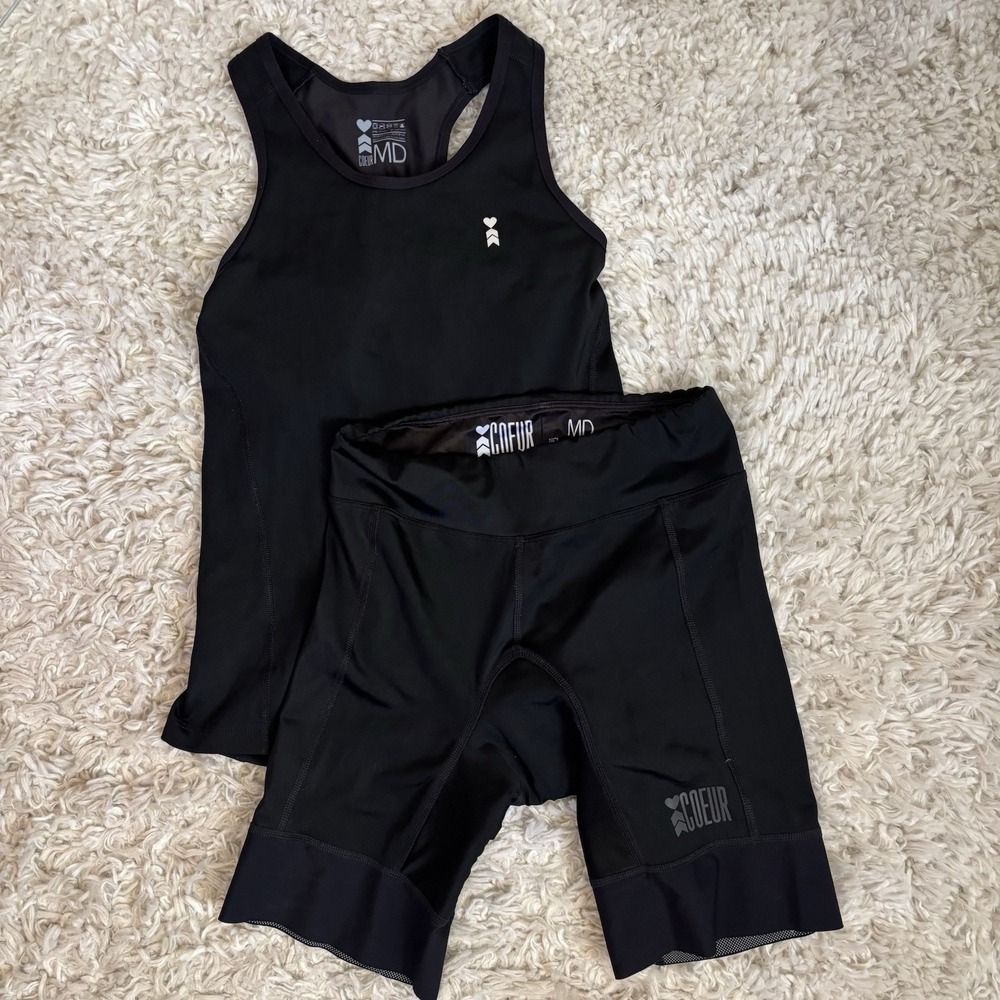 Coeur Women's Triathlon Set Tank Bike Short Medium Black Italiana 8"